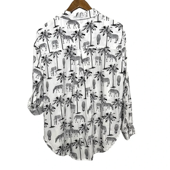 Jane + Delancey Zebra Print Roll Sleeve Shirt Size XL - Picture 2 of 5